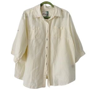 Avenue Pacific Shirt Light Lemon Button Front Shirt Linen Blend Size 26/28